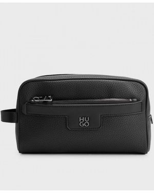 HUGO Nesh Grained Washbag With Stacked Logo - Black