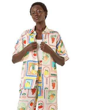 Roman Fruit Print Button Through Shirt - White