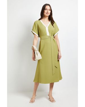 PRINCIPLES Tipped Notch Neck Kimono Sleeve Dress - Yellow