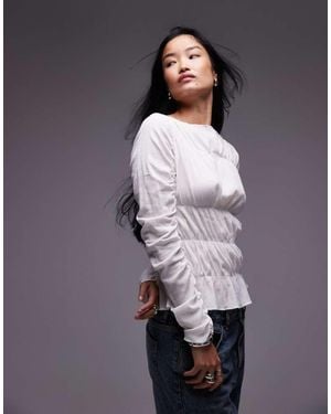 TOPSHOP Shirred Slash Neck Top - Purple