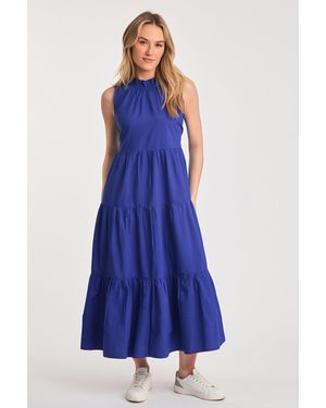French Connection Cotton Blend Sleeveless Poplin Tiered Midi Dress - Blue