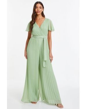 Quiz Sage Chiffon Pleated Jumpsuit - Green