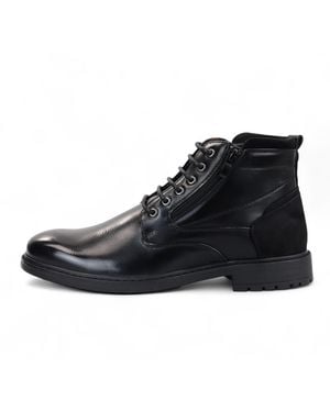 Infinity Leather Biker Lace-Up Ankle Boots Faux Leather - Black