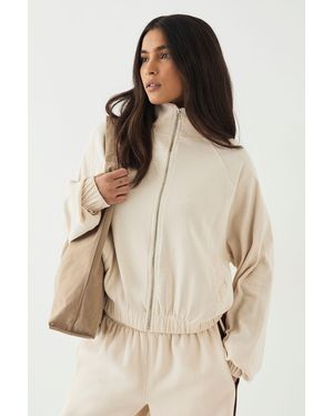 DSGN Studio Rib Zip Through Funnel Neck Bomber - Natural