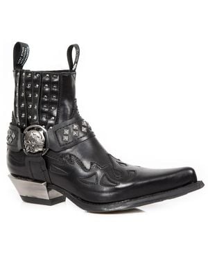 New Rock Studded Leather Western Biker Boots-7950-S1 - Brown