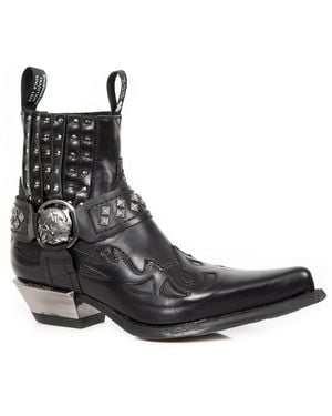 New Rock Studded Leather Western Biker Boots-7950-S1 - Brown