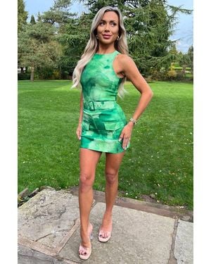 AX Paris Tie Dye Round Neck Belted Skort Cargo Playsuit - Green