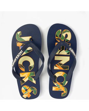 Jack & Jones Logo Palm Print Flip-Flops Medieval - Blue