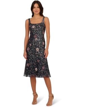 Adrianna Papell Bead Flounce Hem Dress - Blue