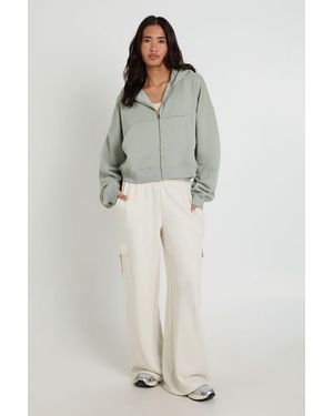 Boohoo Mid Rise Cargo Pocket Loopback Jogger - Natural