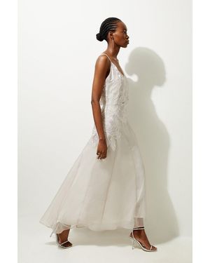 Karen Millen Satin Applique Woven Maxi Dress - Natural