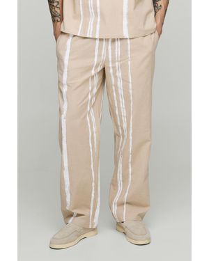 BoohooMAN Relaxed Linen Blend Stripe Trousers - Natural
