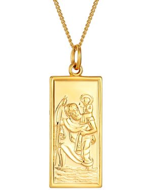 The Jewellery Stockroom Rolled Rectangular St Christopher Pendant Necklace Plated - Metallic