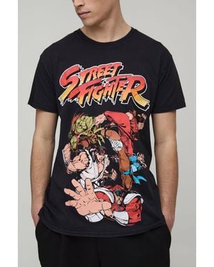 BoohooMAN Regular Fit Street Fighter License Acid Wash Printed T-Shirt - Red