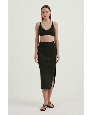 Hiccup 2 Pieces: V Neck Bodycon Crop Top & High Waist Maxi With A Side Slit - Black