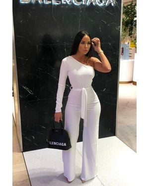 Femme Luxe Belted One Shoulder Jumpsuit - Black