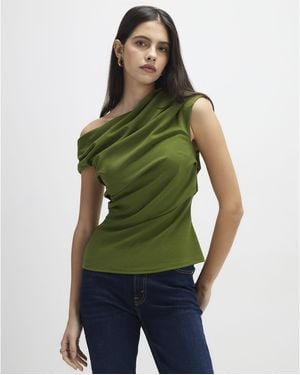 River Island Short Sleeve Drape Off Shoulder Top - Green