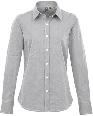 PREMIER Ladies Gingham Long-Sleeved Shirt - Grey