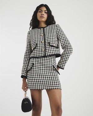 River Island Mini Skirt Tipped Dogtooth Boucle - Natural