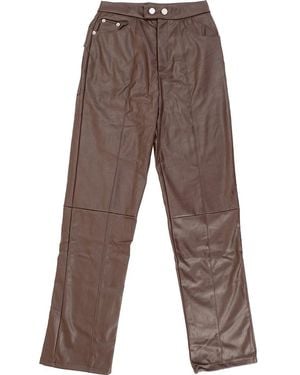 4th & Reckless Leather Look Straight Leg Trousers - Brown