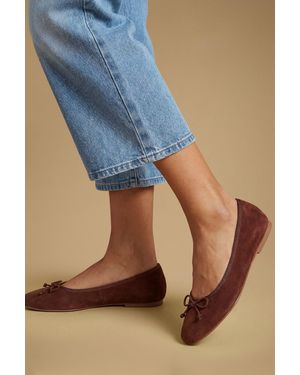 Oasis Beatrice Faux Suede Square Toe Ballet Court Shoes - Blue