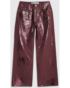 River Island Straight Leg Jeans Petite Metallic Coated Cotton - Purple