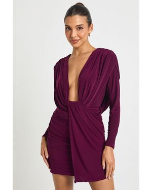Boohoo Ruched Twist Front Drape Detail Mini Dress - Purple