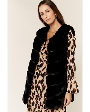 Gini London Diagonal Cut Sleeveless Faux Fur Gilet - Black