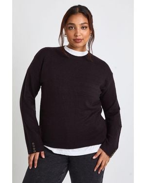 Boohoo Plus Crew Neck Knit Jumper And Wide Leg Toruser Set - Black