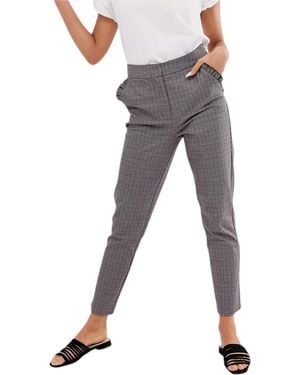 Brave Soul Check Trousers Stretch Ladies Office Party Casual Slim Bottoms - Grey