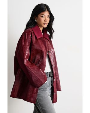 Warehouse Oversized Collared Croc Coat