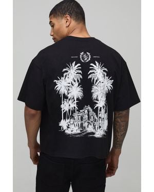 BoohooMAN Palm Print Oversized Boxy T-Shirt - Black