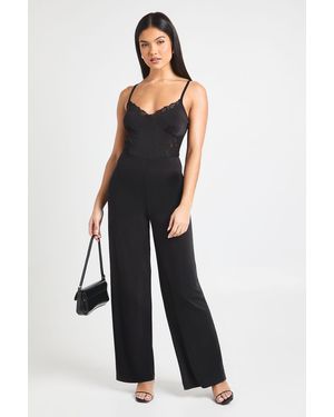 Boohoo Lace Panel Wide Leg Jumpsuit - Black