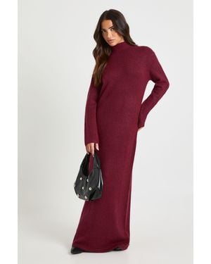 Boohoo Petite Super Soft High Neck Knitted Maxi Dress - Red