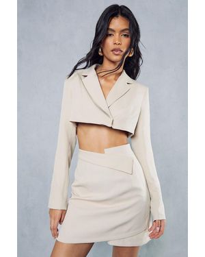 MissPap Boxy Cropped Fold Over Blazer - Grey