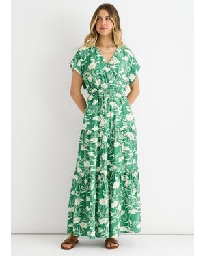 Gini London Floral Elastic Waist Maxi Dress - Green