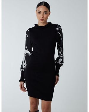 Blue Vanilla Marble Sleeve Dress - Black