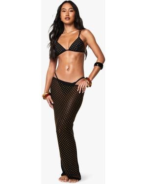 Boohoo Premium Swim Hot Fix Diamante Beach Skirt - Black