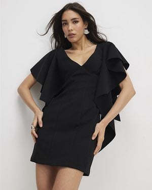 River Island Mini Dress Sleeveless Ruffle Shoulder - Black