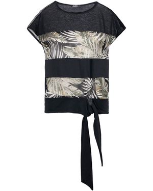 Conquista Leaf Print Top With Ties Cotton - Black