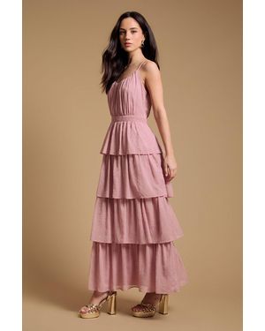 Oasis Strappy Tiered Frill Midaxi Dress - Pink