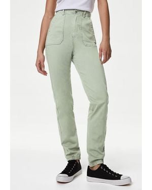 Marks & Spencer M&S Collection Ladies Cotton Blend Slim Fit Ankle Grazer Joggers - Green