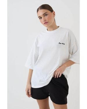 DSGN Studio Script Embroidered Oversized T-Shirt - White
