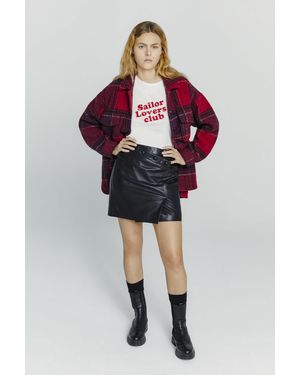 IKKS Mid-Length Loose Fit Checked Coat - Red