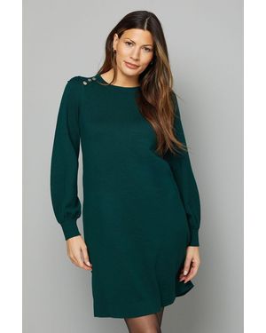 Wallis Crew Neck Swing Jumper Dress - Green