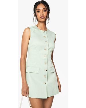 Boohoo Tailored Button Down Cinched Waist Mini Dress - White