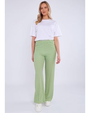 Gini London Sage Textured Elasticated Waist Flared Trousers - White