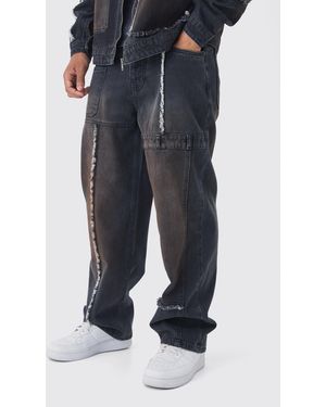 BoohooMAN Baggy Fit Rigid Dirty Wash Carpenter Jeans - Blue