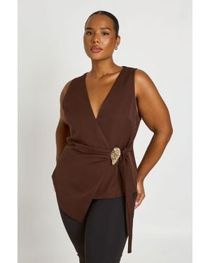 Boohoo Plus Trim Detail Waist Coat - Brown