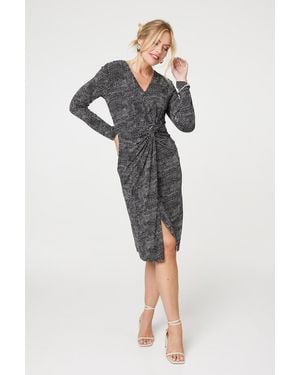 Izabel London Printed Twist Front Knee Length Dress - Black